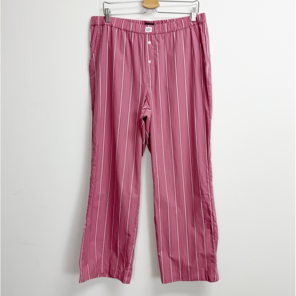 Gap Body Pants Womens Large Pink Striped Pajamas PJS  Pull On Cotton NWT